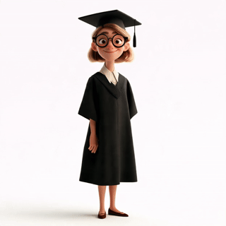 Lumni’s animated college counselor wearing round glasses and a graduation cap